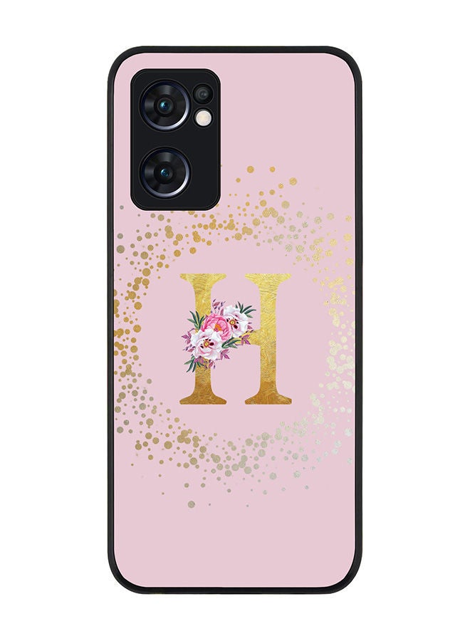 Stylizedd Rugged Black edge case for Oppo Reno7 5G  Slim fit Soft Case Flexible Rubber Edges Anti Drop TPU Gel Thin Cover - Custom Monogram Initial Letter Floral Pattern Alphabet - H (Pink ) - Image 1