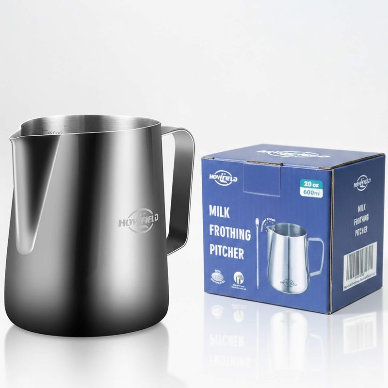 HOWFIELD Milk Frothing Pitcher 20 oz (600ml) 304 Stainless Steel w/Latte Art Pen & Scale, Barista-Grade Espresso Steaming Jug for Cappuccino, Latte, Home & Commercial Use - Image 1