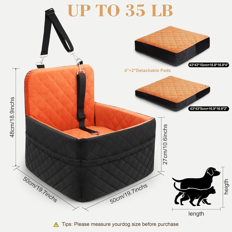 VSAPRDT Dog Car Seat for Small/Medium Dogs,Pet Dog Booster Car Seat Puppy 15-35 lbs with Soft 4+2in Detachable Pads Detachable Elevated Cushion and Washable Cover Brown - Image 4