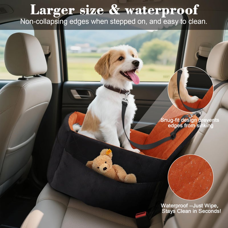 VSAPRDT Dog Car Seat for Small/Medium Dogs,Pet Dog Booster Car Seat Puppy 15-35 lbs with Soft 4+2in Detachable Pads Detachable Elevated Cushion and Washable Cover Brown - Image 3