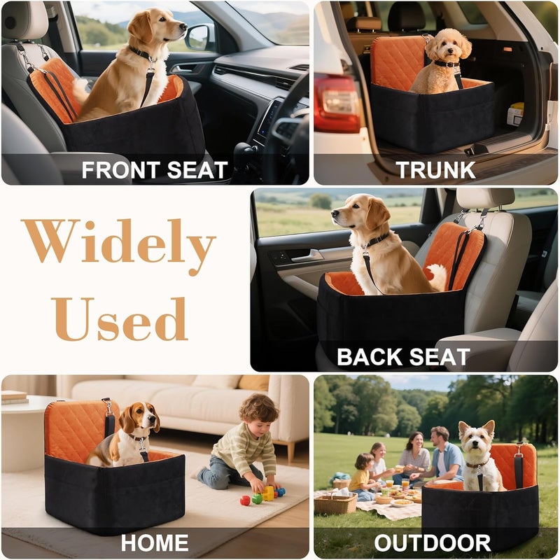VSAPRDT Dog Car Seat for Small/Medium Dogs,Pet Dog Booster Car Seat Puppy 15-35 lbs with Soft 4+2in Detachable Pads Detachable Elevated Cushion and Washable Cover Brown - Image 2