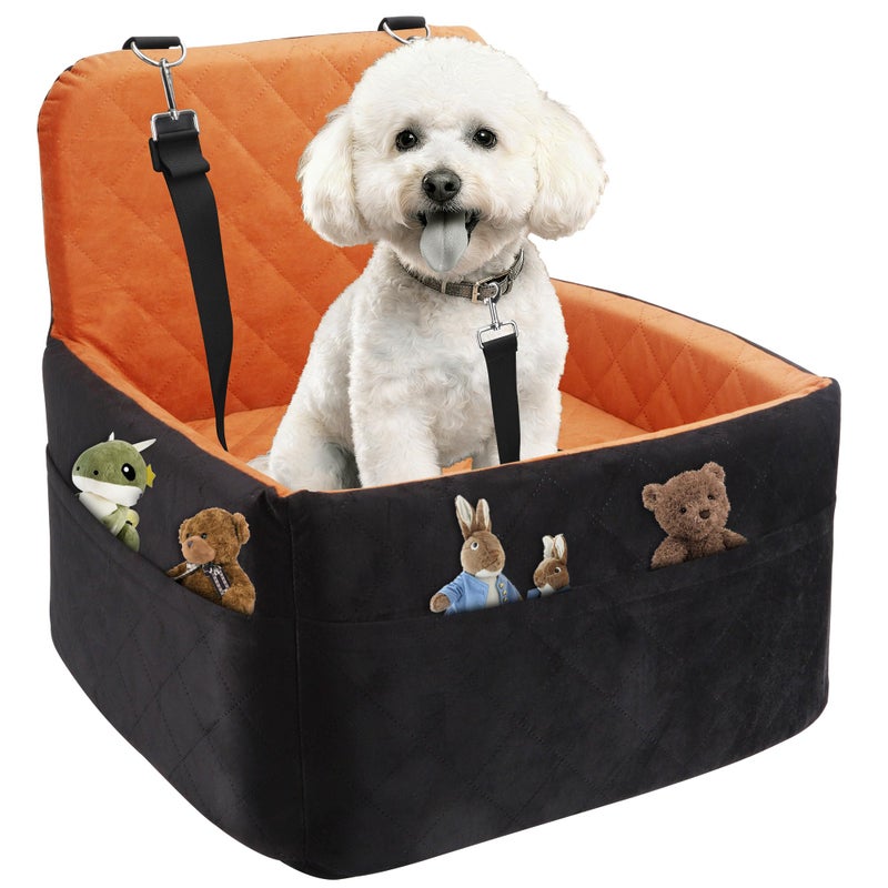 VSAPRDT Dog Car Seat for Small/Medium Dogs,Pet Dog Booster Car Seat Puppy 15-35 lbs with Soft 4+2in Detachable Pads Detachable Elevated Cushion and Washable Cover Brown - Image 1