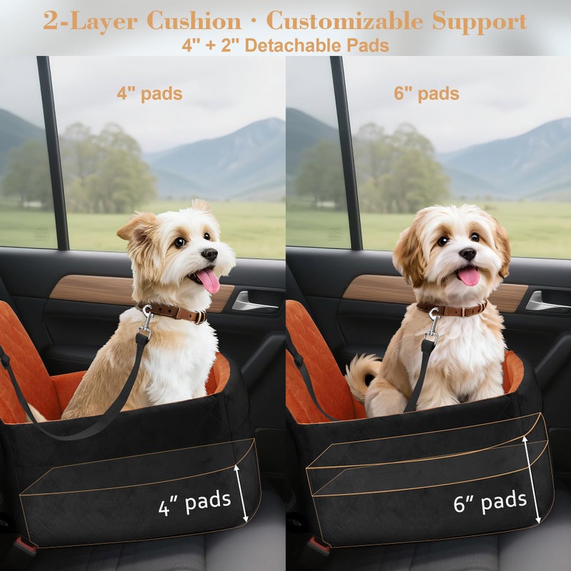 VSAPRDT Dog Car Seat for Small/Medium Dogs,Pet Dog Booster Car Seat Puppy 15-35 lbs with Soft 4+2in Detachable Pads Detachable Elevated Cushion and Washable Cover Brown - Image 5