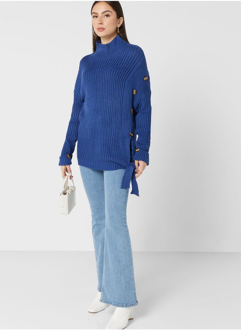 ELLA - High Neck Sweater With Tie Up Detailing - Image 1