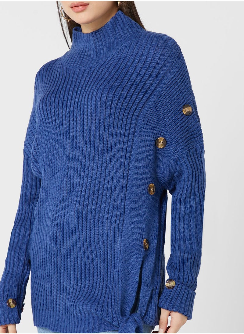 ELLA - High Neck Sweater With Tie Up Detailing - Image 1