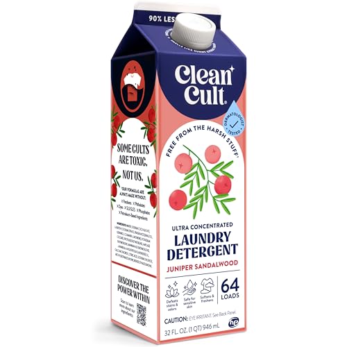 Cleancult Ultra Concentrated Liquid Laundry Detergent Soap, 64 loads (32 oz), Long Lasting Scent, 90% Less Plastic, No Harsh Chemicals, Juniper Sandalwood, Defeats Stains & Odors, HE/Standard Compatible - Image 1