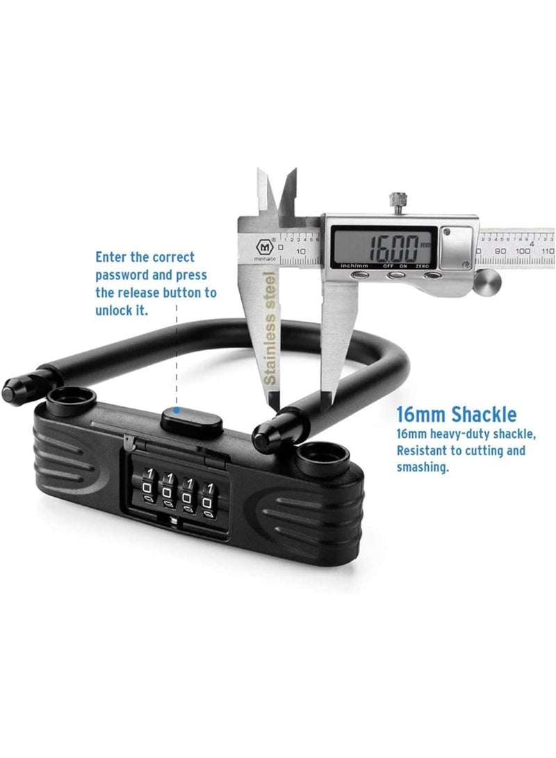 Bike U Lock Heavy Duty Anti Theft, 4 Digit Combination Password Bicycle Lock with U-Lock Shackle, U Bolt Bike Lock for E-Bike, Mountain Bike, Road Bike