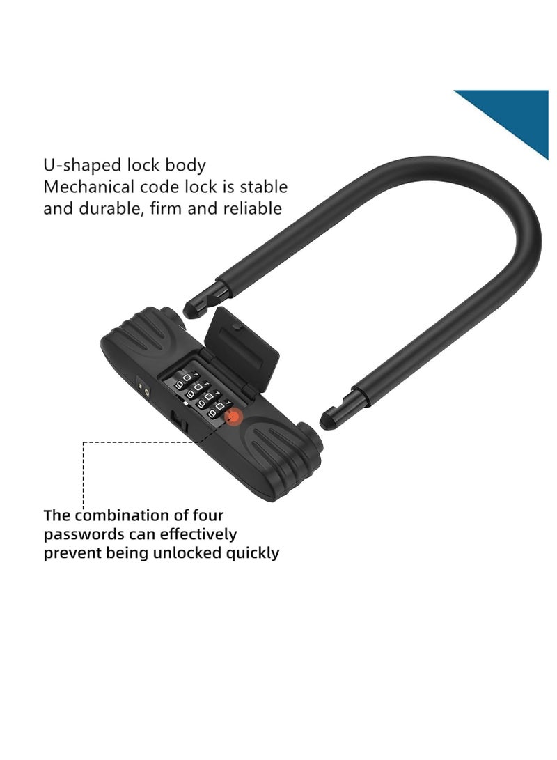 Bike U Lock Heavy Duty Anti Theft, 4 Digit Combination Password Bicycle Lock with U-Lock Shackle, U Bolt Bike Lock for E-Bike, Mountain Bike, Road Bike