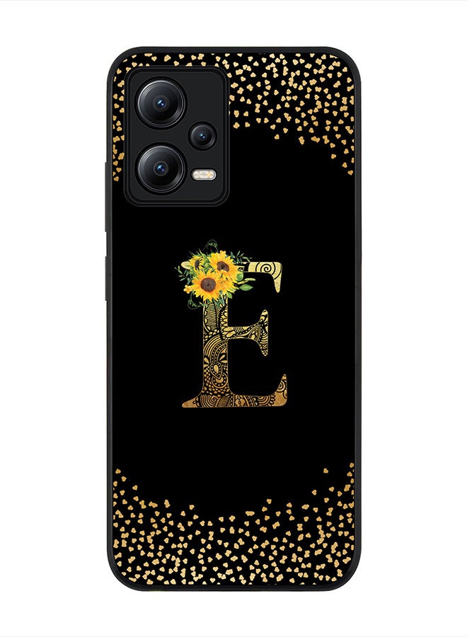 Stylizedd Cover for Poco X5 /Redmi Note 12 5G, Rugged Black Slim fit Phone Cases -  - Custom Monogram Initial Letter Mandala Floral Pattern Alphabet-E (Black) - Image 1