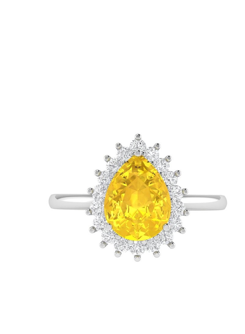 Capri Gold Diana Pear Citrine and Flashing Diamond Ring in 18K White Gold  - Image 1