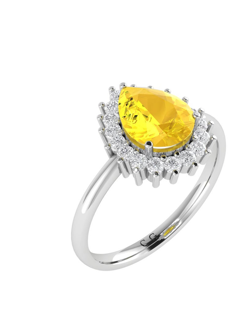 Capri Gold Diana Pear Citrine and Flashing Diamond Ring in 18K White Gold  - Image 2