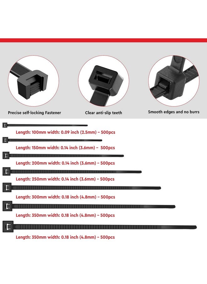 ROBUSTT Robustt Self Locking Cable Ties | 300 X 4.8 mm | 500 Pieces, Black | Heat Resistant Cable Zip Ties | Self-Locking Cable Organizer | Anti - Slip Wire Organizer | For Indoor & Outdoor Use  - Image 5