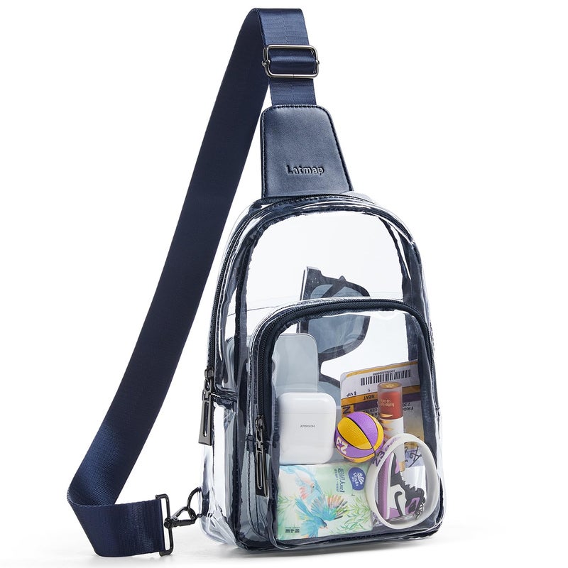 LATMAP Clear Bag for Stadium Events, Clear Purse for Women Stadium Crossbody Bag, Transparent Backpack for Concerts Sports-Navy Blue - Image 1