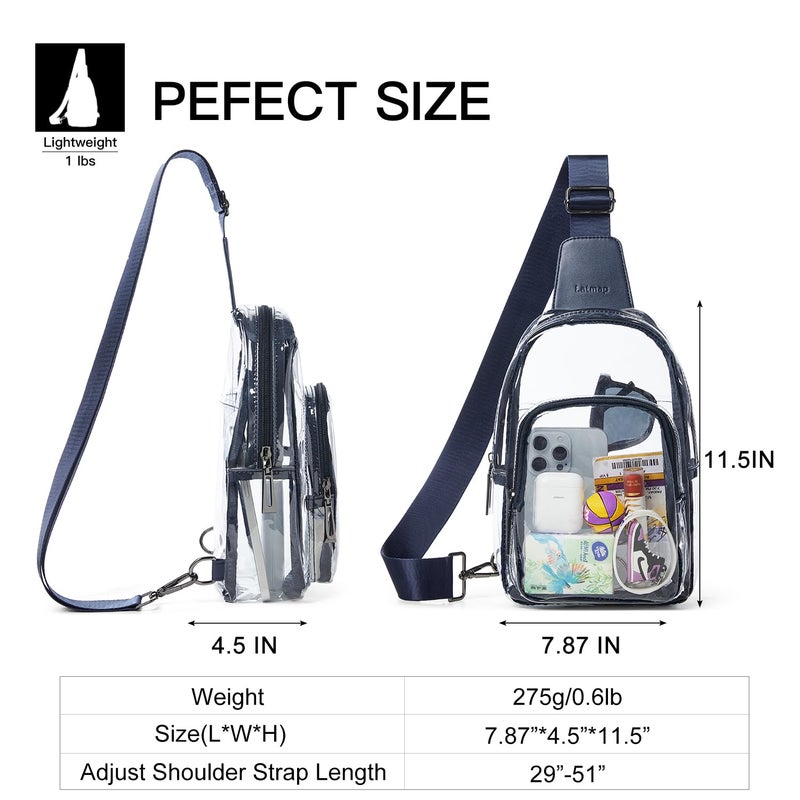 LATMAP Clear Bag for Stadium Events, Clear Purse for Women Stadium Crossbody Bag, Transparent Backpack for Concerts Sports-Navy Blue - Image 4