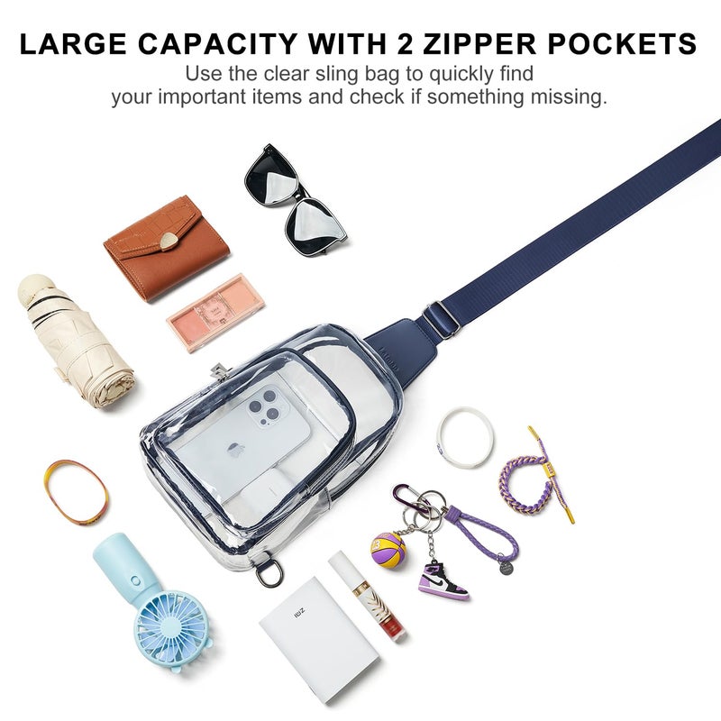 LATMAP Clear Bag for Stadium Events, Clear Purse for Women Stadium Crossbody Bag, Transparent Backpack for Concerts Sports-Navy Blue - Image 3