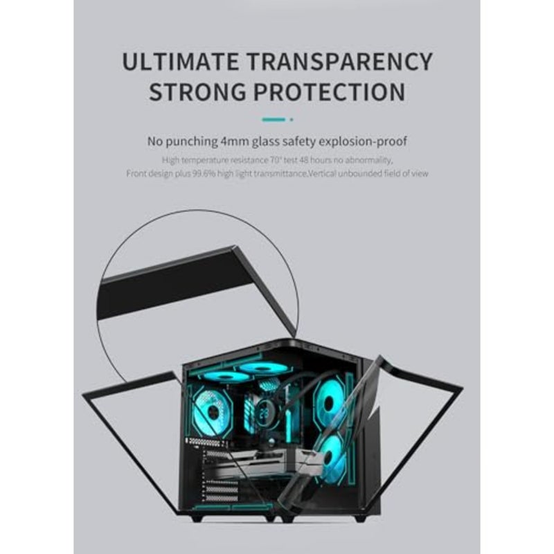 Curvo Mini Curved Tempered Glass ATX/M-ATX/ITX Gaming PC Case with 6 ARGB Case Fans, Supports 240mm Liquid Cooler, VGA Length Up to 330MM, Type-C, USB3.0, 2*SSD Slots Gaming Computer Case - Image 4