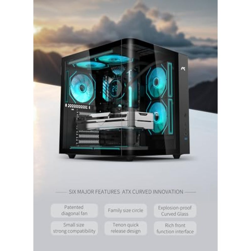 Curvo Mini Curved Tempered Glass ATX/M-ATX/ITX Gaming PC Case with 6 ARGB Case Fans, Supports 240mm Liquid Cooler, VGA Length Up to 330MM, Type-C, USB3.0, 2*SSD Slots Gaming Computer Case - Image 2