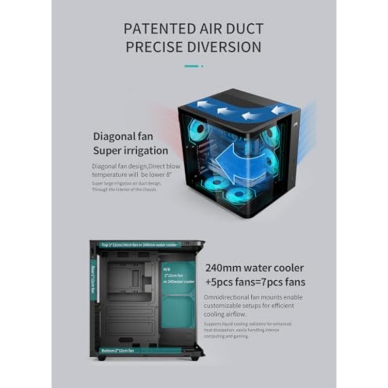 Curvo Mini Curved Tempered Glass ATX/M-ATX/ITX Gaming PC Case with 6 ARGB Case Fans, Supports 240mm Liquid Cooler, VGA Length Up to 330MM, Type-C, USB3.0, 2*SSD Slots Gaming Computer Case - Image 3