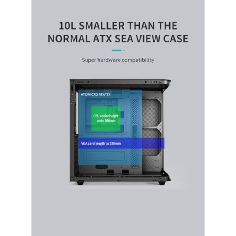 Curvo Mini Curved Tempered Glass ATX/M-ATX/ITX Gaming PC Case with 6 ARGB Case Fans, Supports 240mm Liquid Cooler, VGA Length Up to 330MM, Type-C, USB3.0, 2*SSD Slots Gaming Computer Case - Image 5