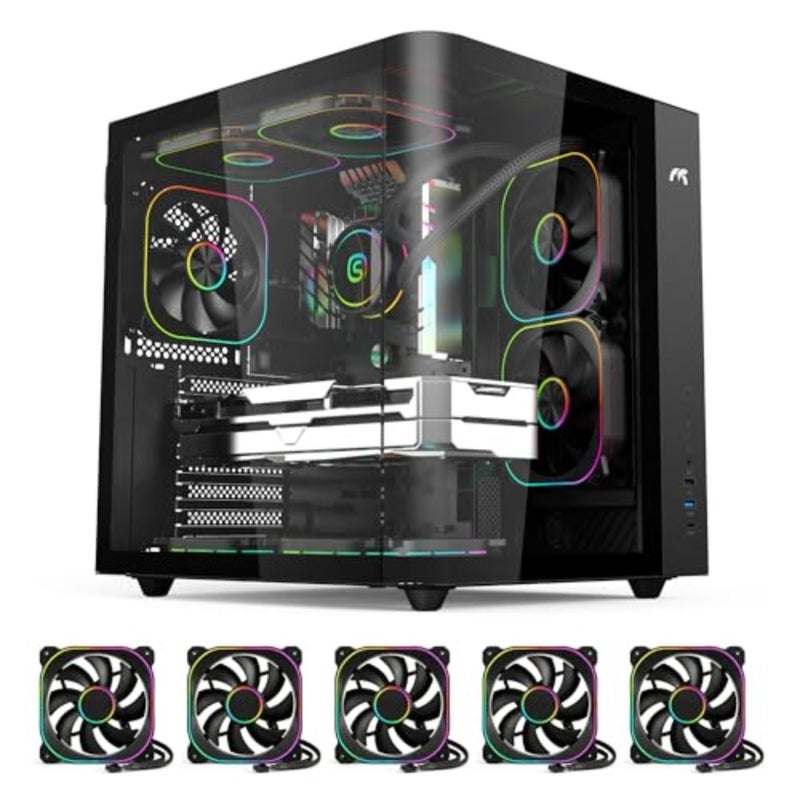 Curvo Mini Curved Tempered Glass ATX/M-ATX/ITX Gaming PC Case with 6 ARGB Case Fans, Supports 240mm Liquid Cooler, VGA Length Up to 330MM, Type-C, USB3.0, 2*SSD Slots Gaming Computer Case - Image 1