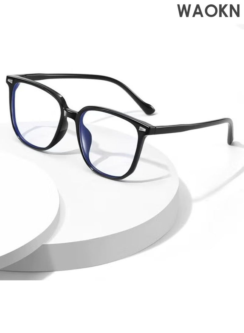WAOKN Glasses ,Blue Light Filter Eyewear for Men & Women, Anti Blue Light Eyestrain UV Glare Blocking, TV Computer Gaming Glasses ,Fashionable and versatile anti blue light glasses, lightweight and durable,Non-Myopic Glasses(Black). - Image 2