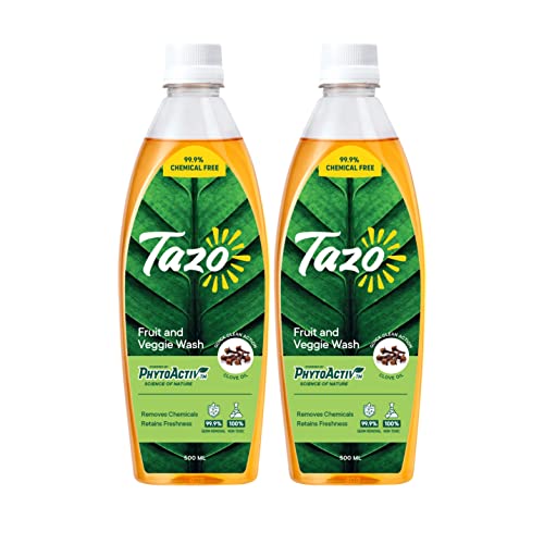 Tazo Fruit & Vegetable Wash Liquid (500ML, Pack of 2), Biodegradable, Natural & Plant Powered, Removes Dirt, Germs, Pesticides & Waxes, Free From Chlorine, Alcohol & Leaves No Aftertaste - Image 1