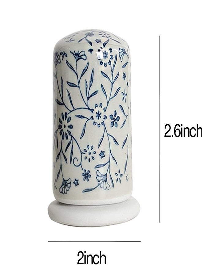 123Arts حامل أعواد أسنان سيراميكي من 123Arts، علبة أعواد أسنان عتيقة الطراز مرسومة يدويًا على شكل زهرة، زينة طاولة - Image 4