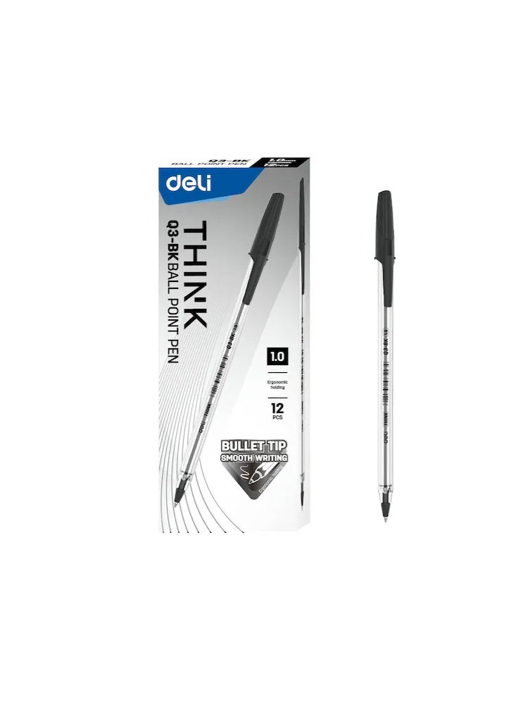 deli Q3-BL Ball Pen Pen 1mm Tip BLACK (2 Pack) - Image 2