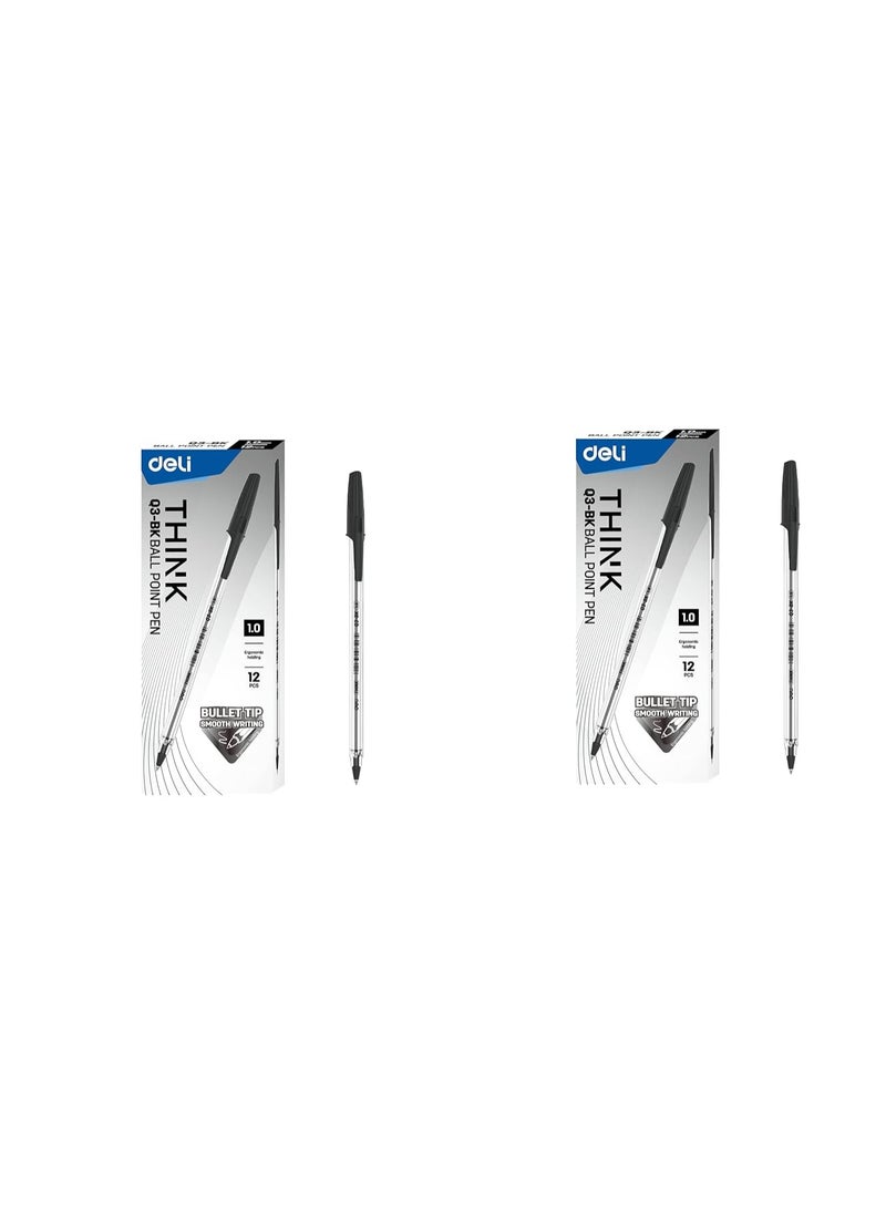 deli Q3-BL Ball Pen Pen 1mm Tip BLACK (2 Pack) - Image 1