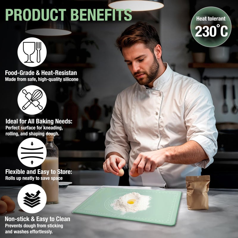 SLONUVLND Silicone Pastry Mat 28" x 20" Non Stick Silicone Baking Mat Extra Thick Pastry Mat with Measurements Food Grade Pastry Mats for Rolling Dough,Bread,Pie,Cookies,Pizza and fondant,Food Grade Baking Mat - Image 3