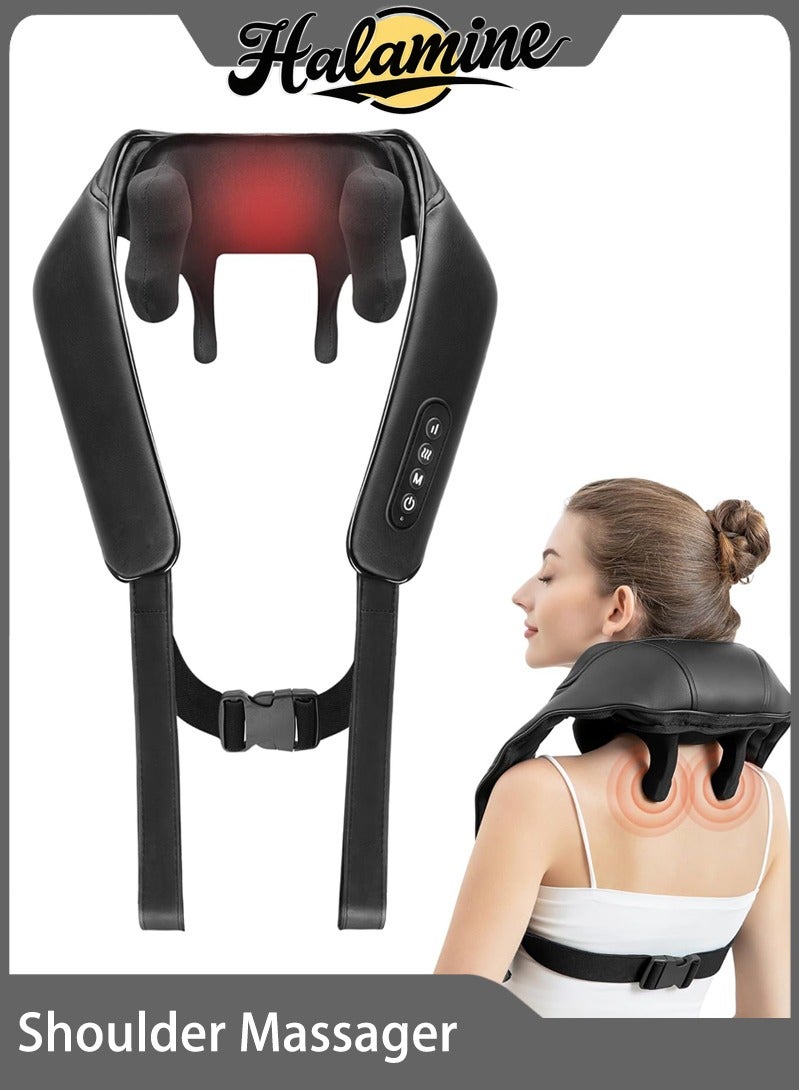 هالامين Back, Neck, and Shoulder Massager with Heat, 3D Deep Tissue Kneading Shiatsu Electric Massager for Muscle Pain Relief, Suitable for Office Chair, Car, and Home Use - Black. - Image 1