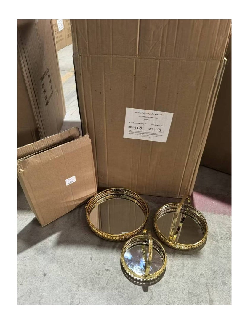 طقم صواني شيالات  نحاسي والقاعده زجاج مرايه 3 قطع مقاسات  (الكبيره مقاس 25 سم +الوسط مقاس 20 سم +الصغري مقاس 15 سم) المنتج مستورد - Image 2