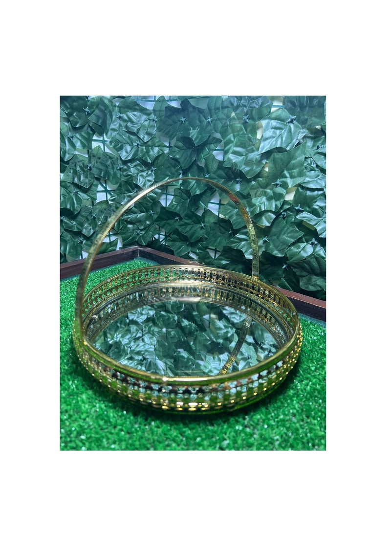 طقم صواني شيالات  نحاسي والقاعده زجاج مرايه 3 قطع مقاسات  (الكبيره مقاس 25 سم +الوسط مقاس 20 سم +الصغري مقاس 15 سم) المنتج مستورد - Image 3