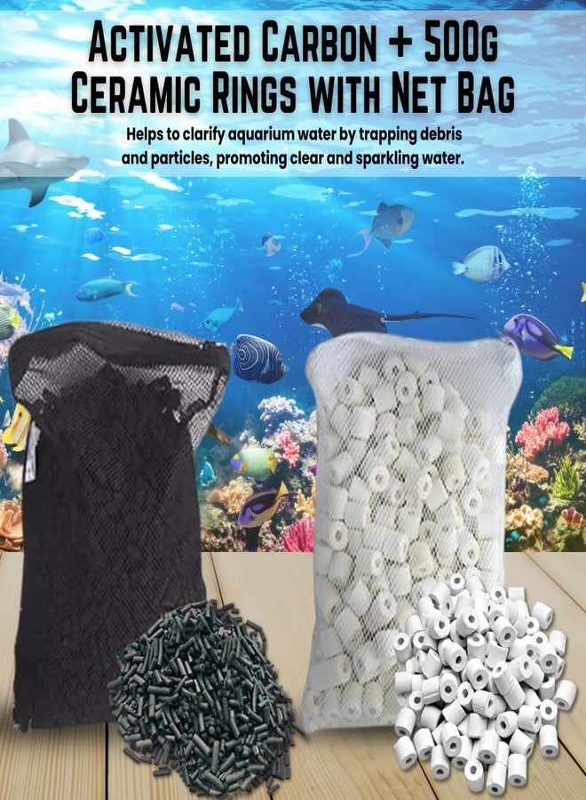 TED TABBIES 500g Activated Carbon + 500g Ceramic Rings with Net Bag All Aquarium Fish Tank - Image 2
