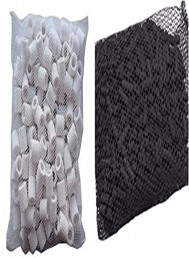 TED TABBIES 500g Activated Carbon + 500g Ceramic Rings with Net Bag All Aquarium Fish Tank - Image 1