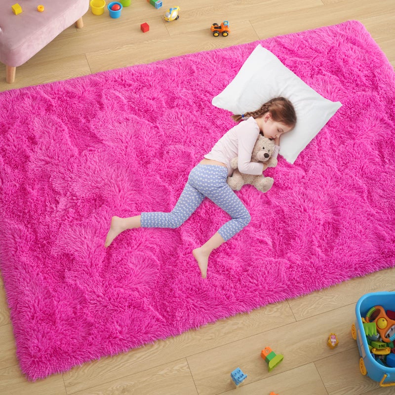 Ultra Soft Fluffy Rugs for Bedroom 4x6 Feet Shag Area Rugs for Living Room Large Comfy Furry Rug for Girls Kids Baby Room Decor Non Slip Nursery Rug Modern Indoor Fuzzy Floor Carpet Hot Pink