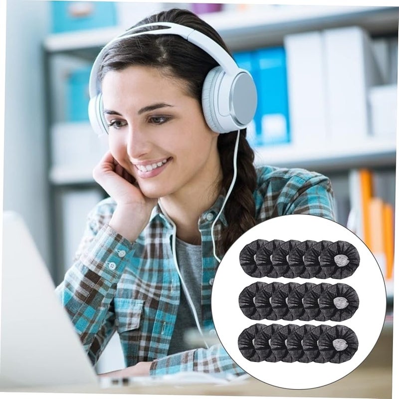 Disposable Non Woven Headset Covers Black 100 Pcs Breathable Sanitary Earphone Protectors - Image 4