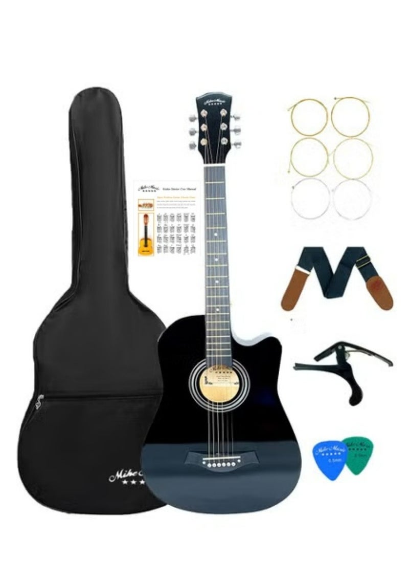 Mike Music Mike Music 38-Inch Acoustic Guitar Kit for Beginners – Black Cutaway | Gig Bag, Capo, Picks, Strings & Chord Guide Book | Learn to Play Easily  - Image 1