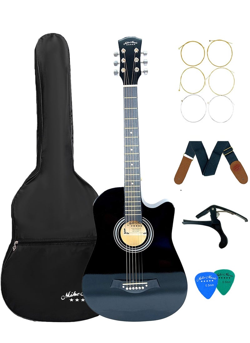Mike Music - Mike Music 38-Inch Acoustic Guitar with Bag, Strings, Capo, Picks & Strap -Black - Image 1