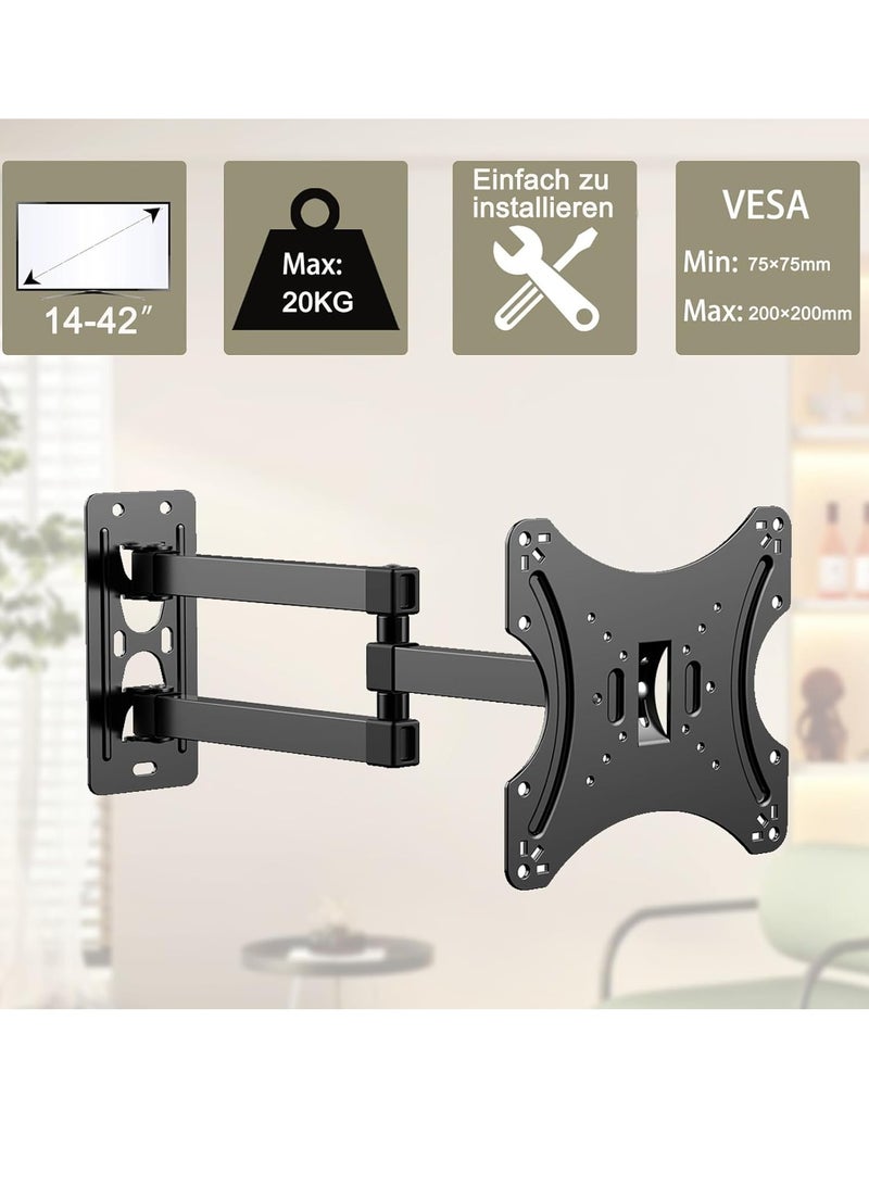 ELTRAZONE TV Wall Mount Swivelling Tilting Universal TV Mount for 14-42 Inch Flat & Curved TVs, up to 20 kg, Max VESA 400 x 400 mm Adjustable Tilt and Rotation TV Wall Mount - Image 4
