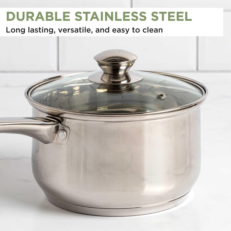 Ecolution Stainless Steel Sauce Pan, Encapsulated Induction Ready Cooking Pot with Glass Lid, Oven Safe, Dishwasher Safe Soup Pot, 3-Quart - Image 2