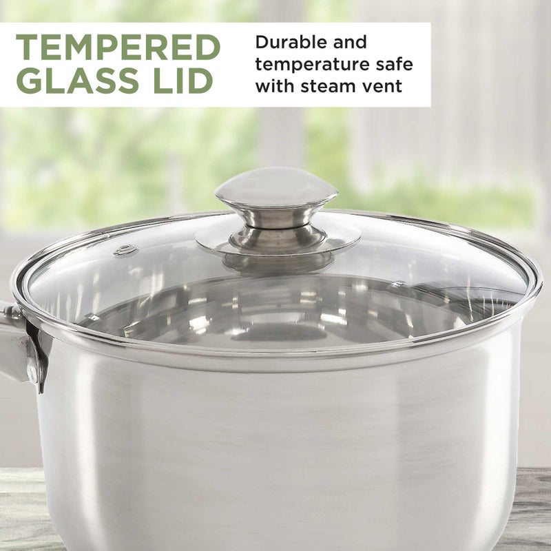 Ecolution Stainless Steel Sauce Pan, Encapsulated Induction Ready Cooking Pot with Glass Lid, Oven Safe, Dishwasher Safe Soup Pot, 3-Quart - Image 4