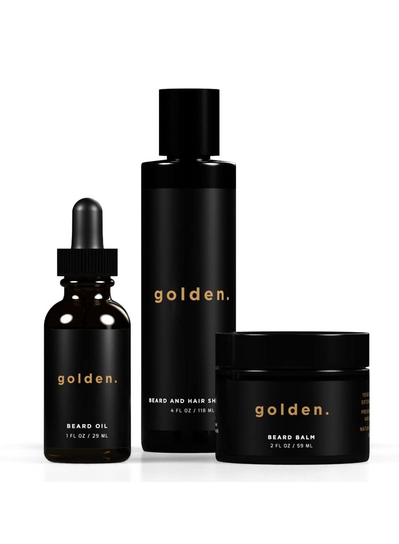 Golden Golden Grooming Co. Beard Kit Bundle: Complete Beard Care - Beard Oil, Balm, Shampoo - All-Natural - Softens, Strengthens, and Nourishes Hair & Skin - Promotes Growth & Grooming - Gift for Him  - Image 1