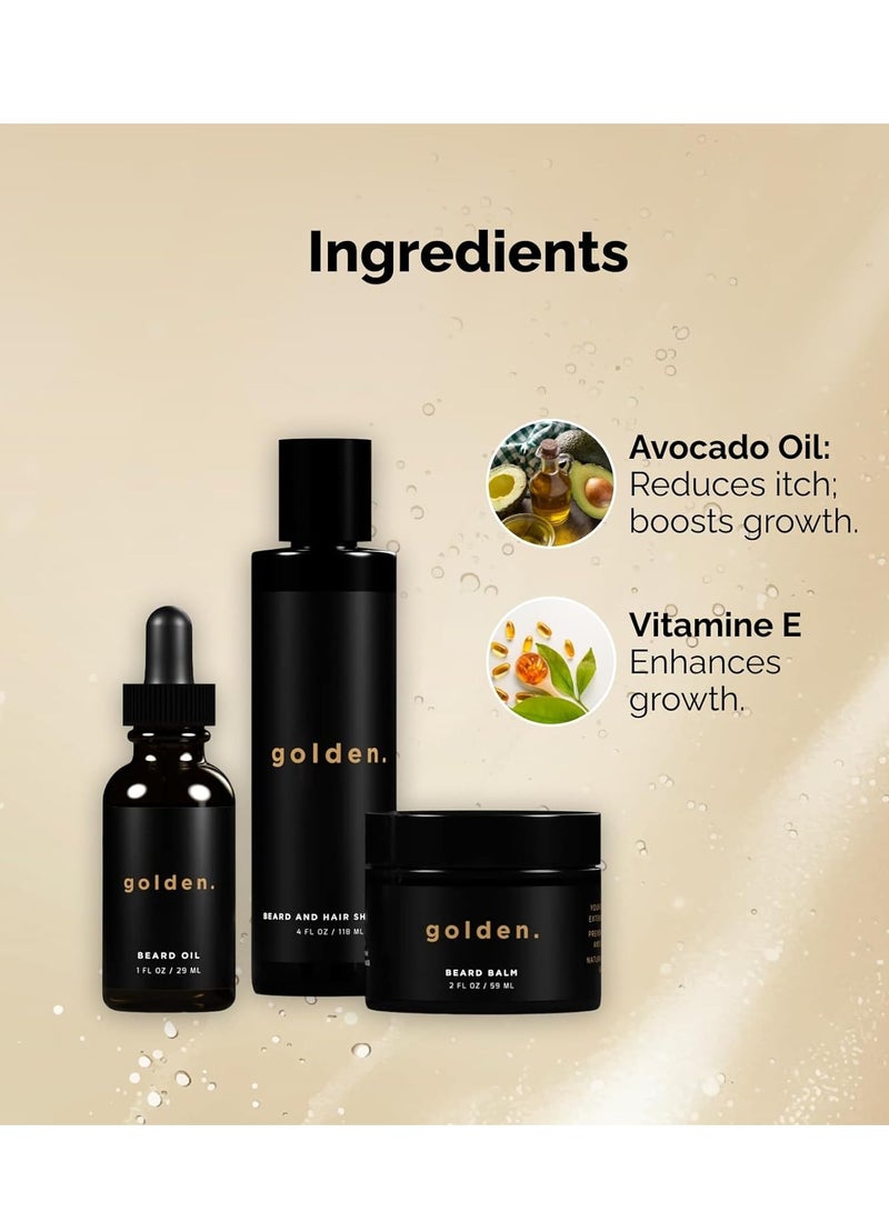 Golden Golden Grooming Co. Beard Kit Bundle: Complete Beard Care - Beard Oil, Balm, Shampoo - All-Natural - Softens, Strengthens, and Nourishes Hair & Skin - Promotes Growth & Grooming - Gift for Him  - Image 3