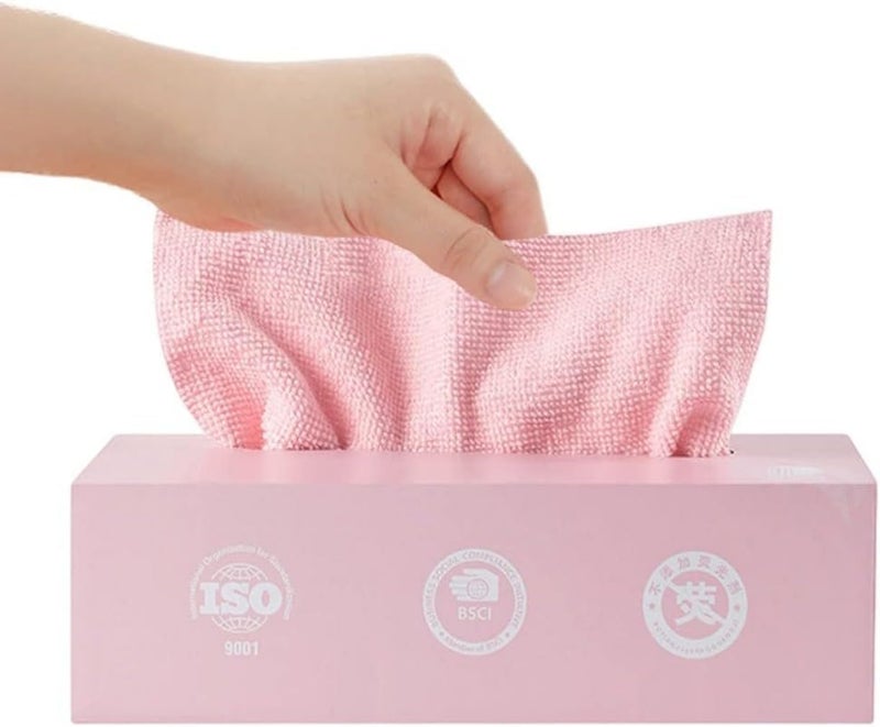 Goodern 20 Sheets Disposable Cleaning Cloths Cleaning Towels Microfiber Towel,Reusable Dish Cloths with Dispenser Box,Lazy Rags Car Wipes,Multi-Purpose Cleaning Cloths for Home Kitchen Hospital-Pink - Image 1