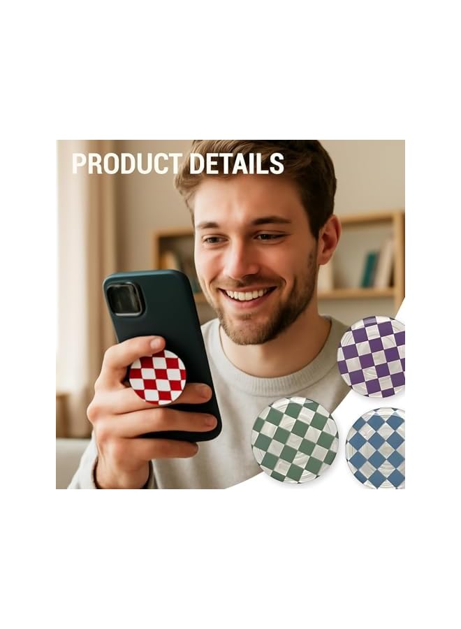 Green Tiger 6 Pack Foldable Checkerboard Plaid Socket, Portable Phone Accessories, for Smartphones & Tablets, Secure Comfortable Grip, for Hands-Free Texting, Photo Taking, Video Viewing - Image 4