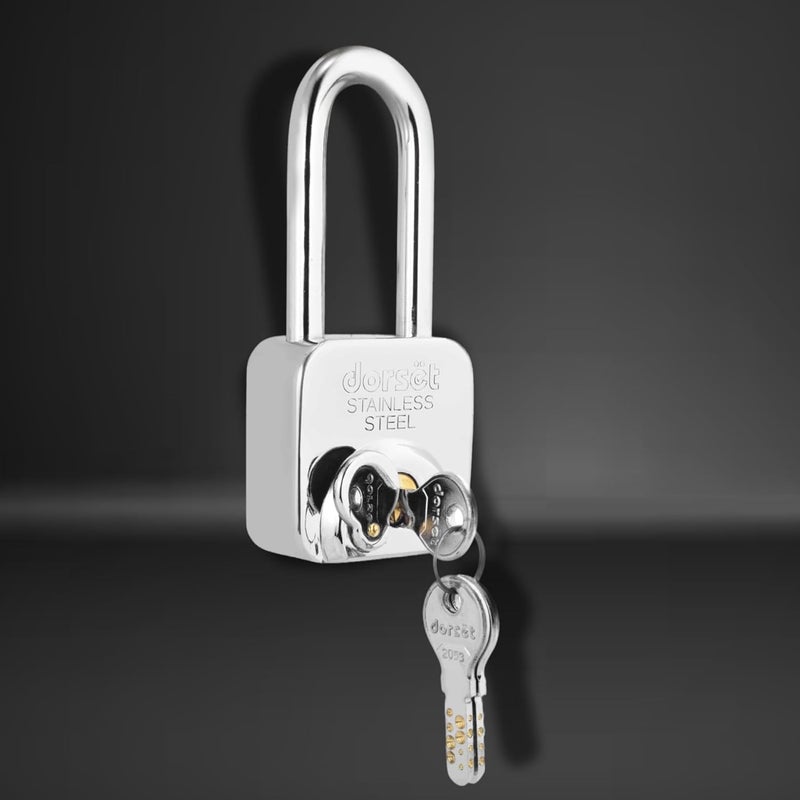 Dorset Long Shackle Padlock for Home | 60 mm Square Padlock with 3 Keys - Rust-Resistant SS Body, Hardened Shackle, Weatherproof Cap, Secure Dimple Key Technology | PD 60 SQ LS - Image 1