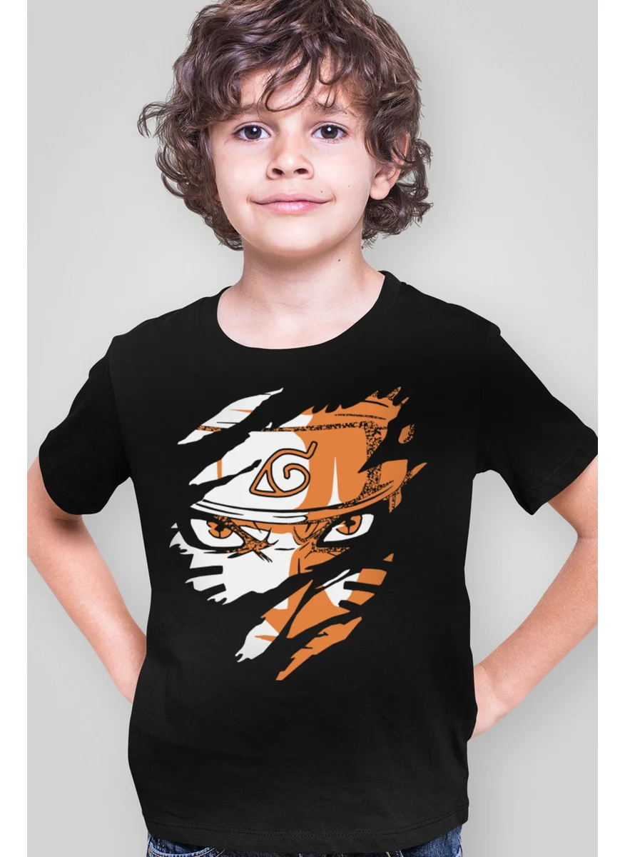 Rock&Roll Hard Naruto Black Short Sleeve Boys T-Shirt