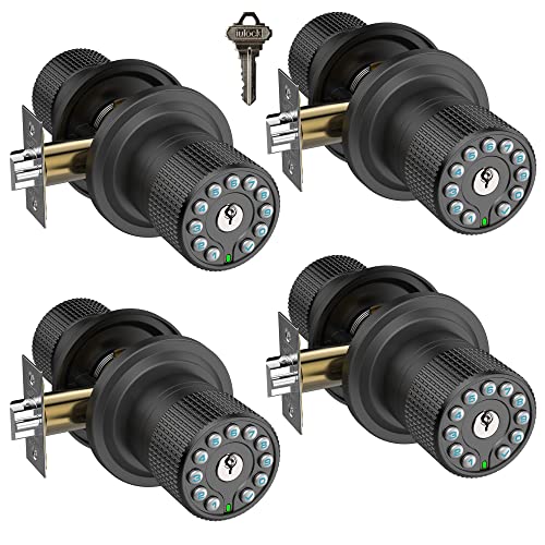 iulock Smart Door Knob with Keypad and Key,Keyless Entry Door Lock with Rubber Grip, Auto Lock,50 User Code,Waterproof, Easy to Install and Program for Bedroom (Matte Black Same Key 4 Pack) - Image 1
