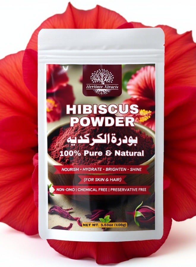 Heritage Xtracts Pure Hibiscus Powder 100gm | Natural Hair Growth, Skin Rejuvenation & Anti-Aging | For Hair, Skin & Face Care 